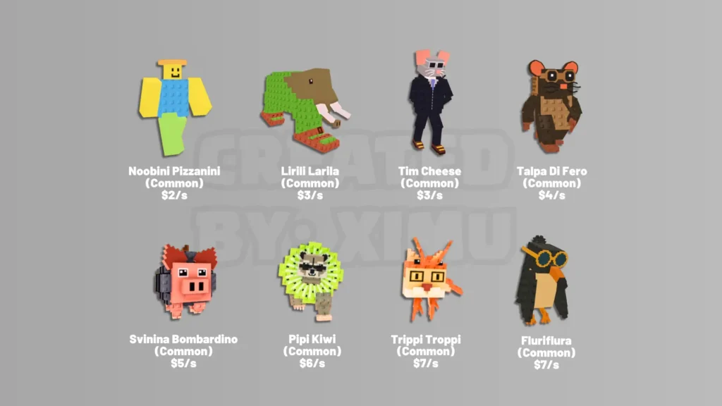 All Common Brainrots from the kick a Lucky Block
