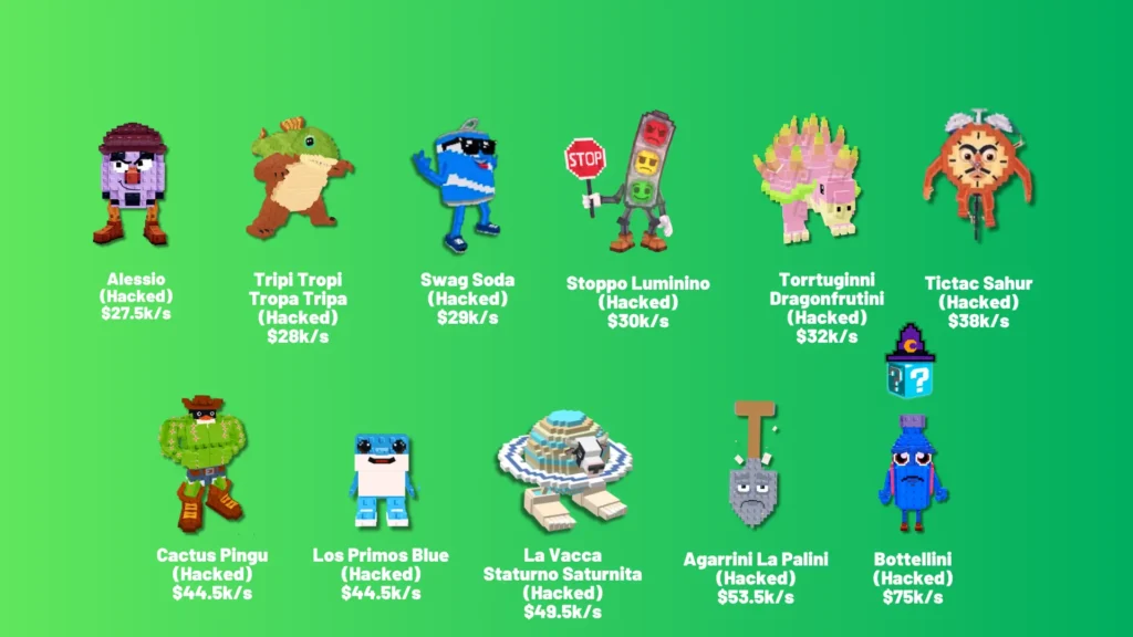 All hacked Brainrots from the kick a Lucky Block