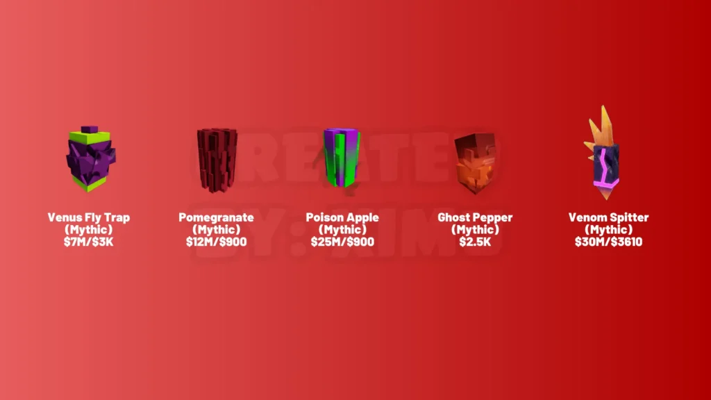The image shows all the mythical seeds from Grow a Garden 2.