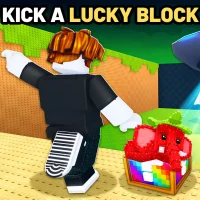 The image shows the logo for Kick a Lucky Block on Roblox.